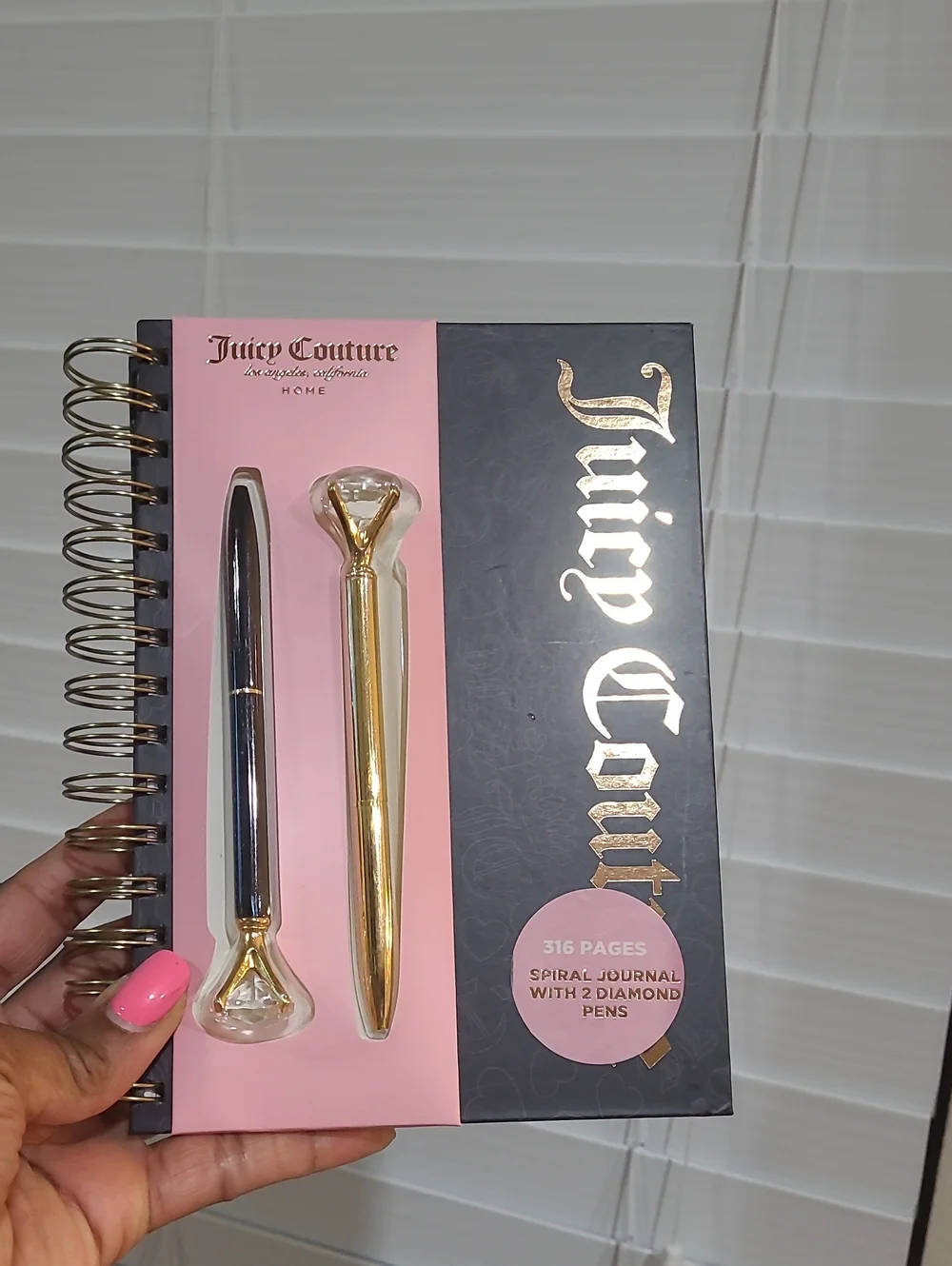 Juicy Couture Black & Pink Spiral Notebook with Gold Diamond Pens